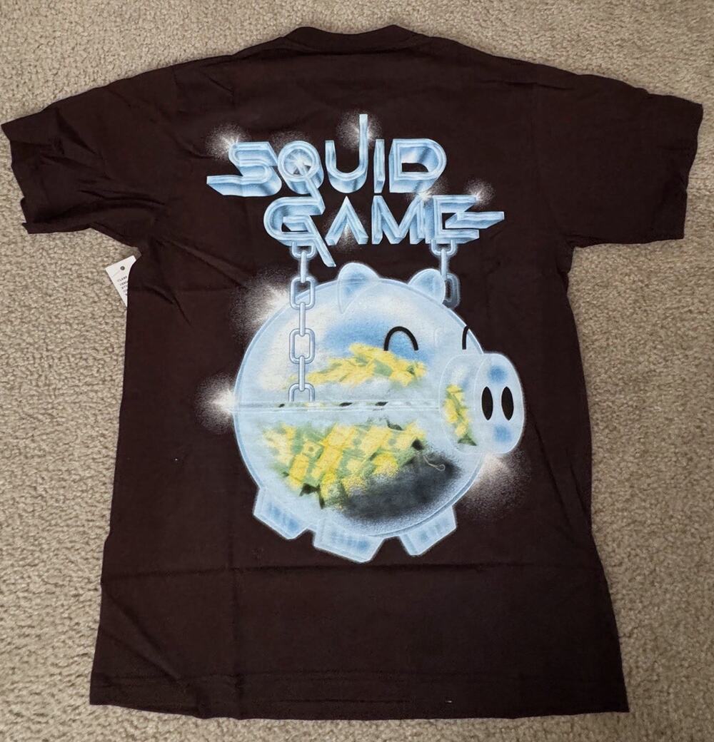Market Netflix Squid Game Piggy Bank Graphic T-Shirt Black Medium NWT